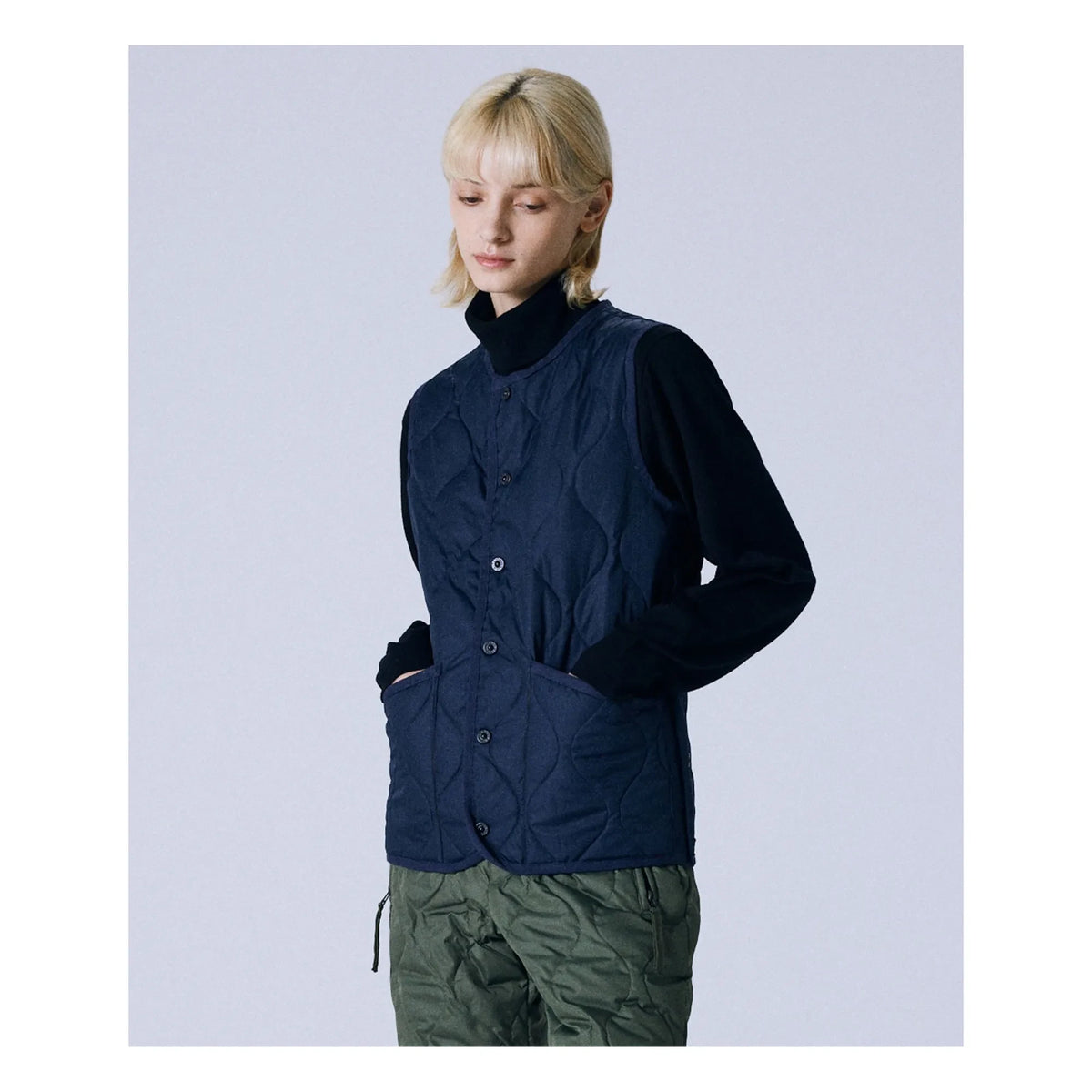 Taion - Unisex Askeri Kolsuz Ceket | Lacivert