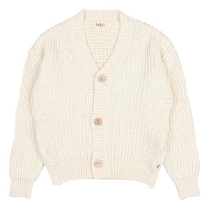 Búho - Organic cotton V-neck ribbed cardigan | Off-white