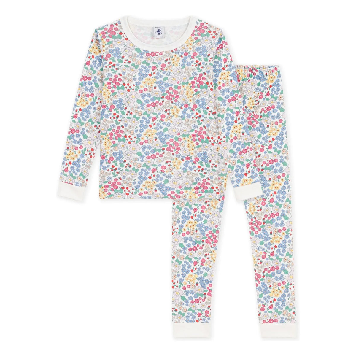 Petit Bateau - Organik pamuklu çiçek desenli dar pijama | Beyaz