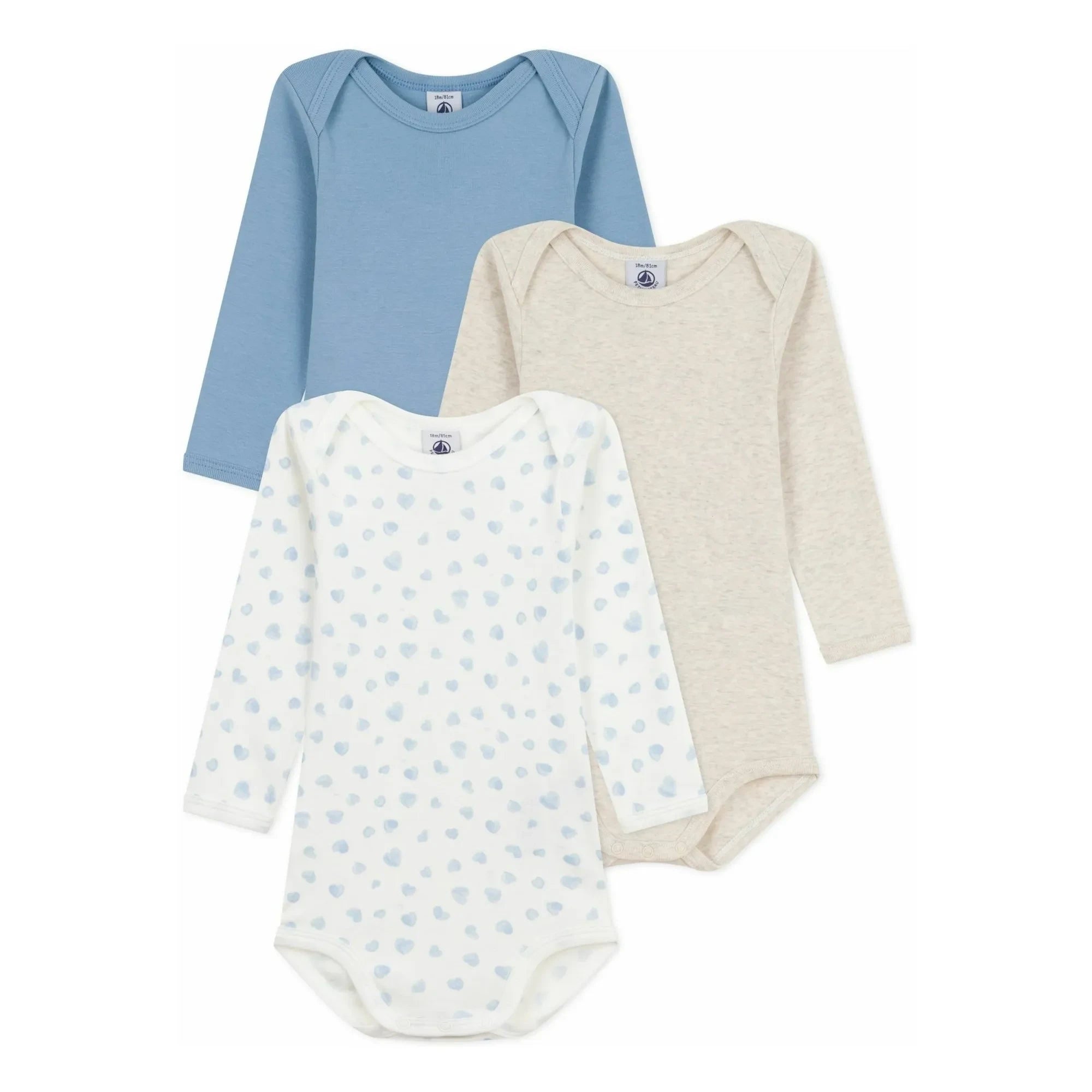 Petit Bateau - 3'lü Organik Pamuk Kalp Body Seti | Mavi