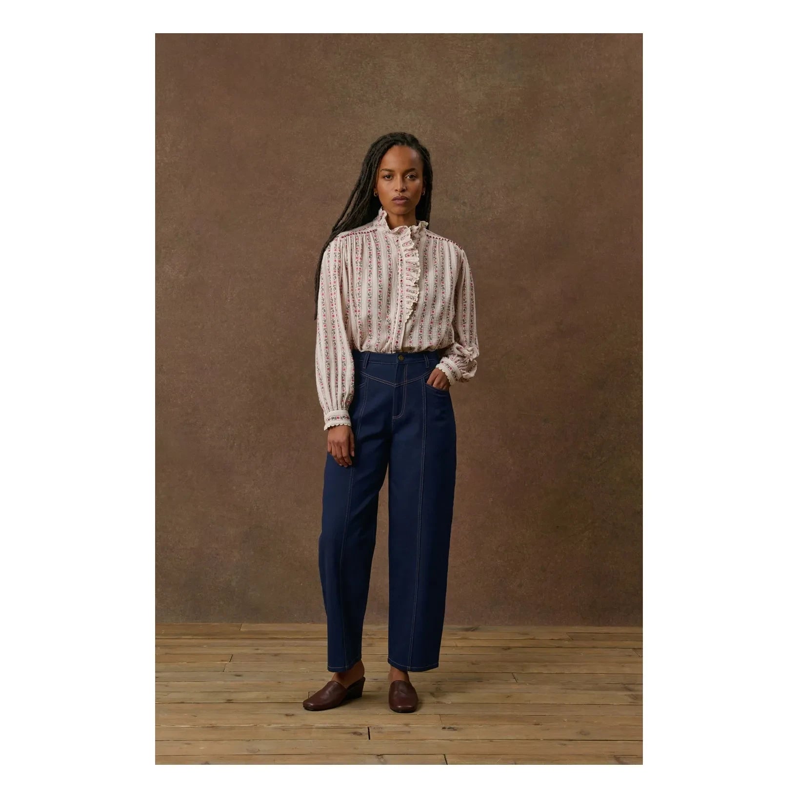 Louise Misha - Cora Organik Pamuklu Çizgili Bluz | Krem