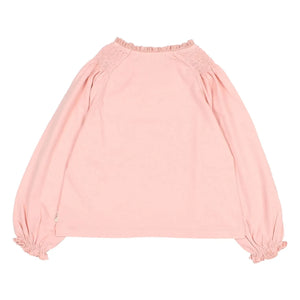 Búho - Kız Çocukları Organik Pamuklu Büzgülü Tişört | Soft Pink
