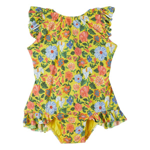 Fabula - 1 Parça Volanlı Çiçekli Mayo | Sarı