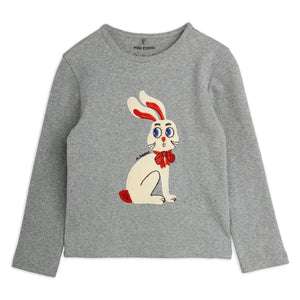 Mini Rodini - Bio-Baumwoll-T-Shirt mit Hasenapplikation | Grau Melange