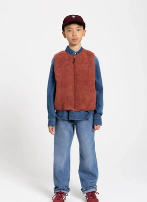 Smallable Kid - Giacca Manner in sherpa senza maniche | Rosso mattone