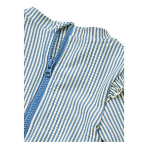 Liewood - Long Sleeve Swimsuit with Stripes and Wrinkled Texture Made from Recycled Fibers | Blue