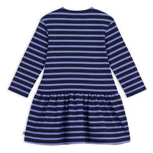 Petit Bateau - Vestido de algodón orgánico a rayas de manga larga | Azul