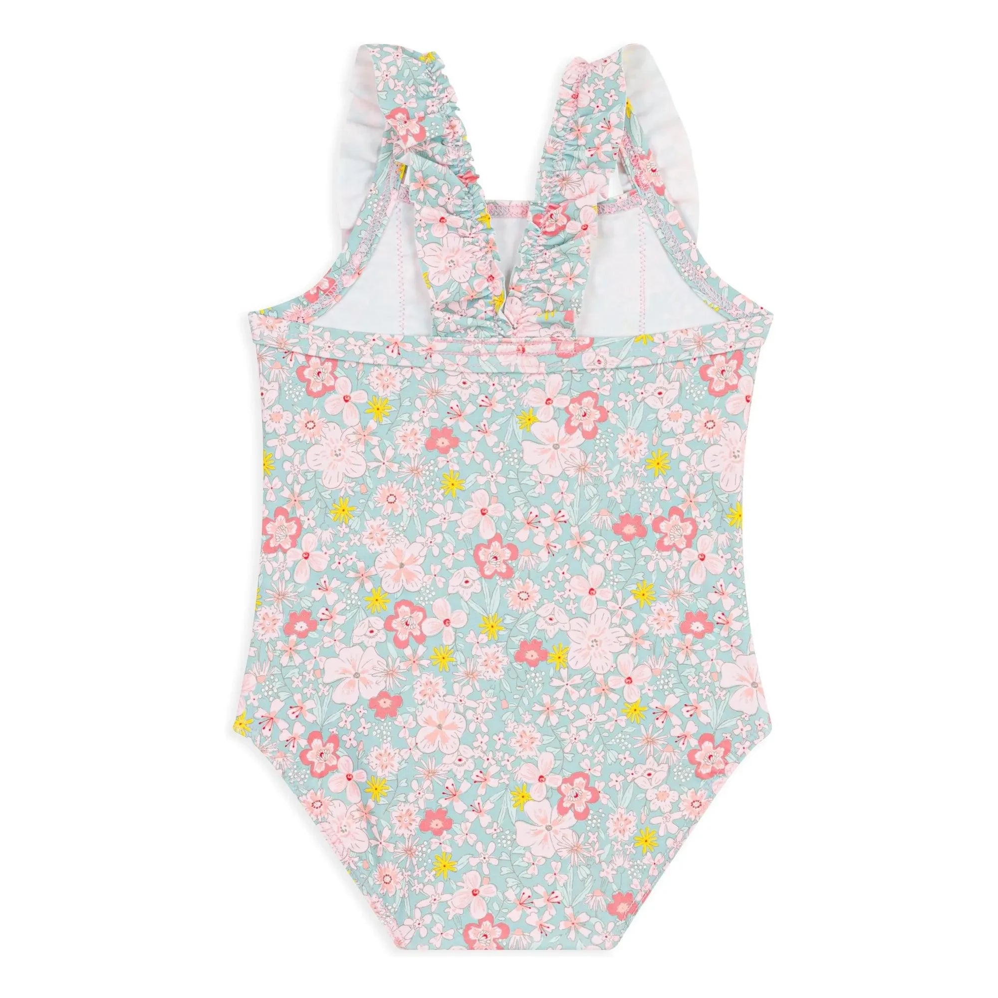 Petit Bateau - Çiçek Desenli Volanlı Bebek Mayo | Turkuaz