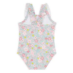 Petit Bateau - Çiçek Desenli Volanlı Bebek Mayo | Turkuaz