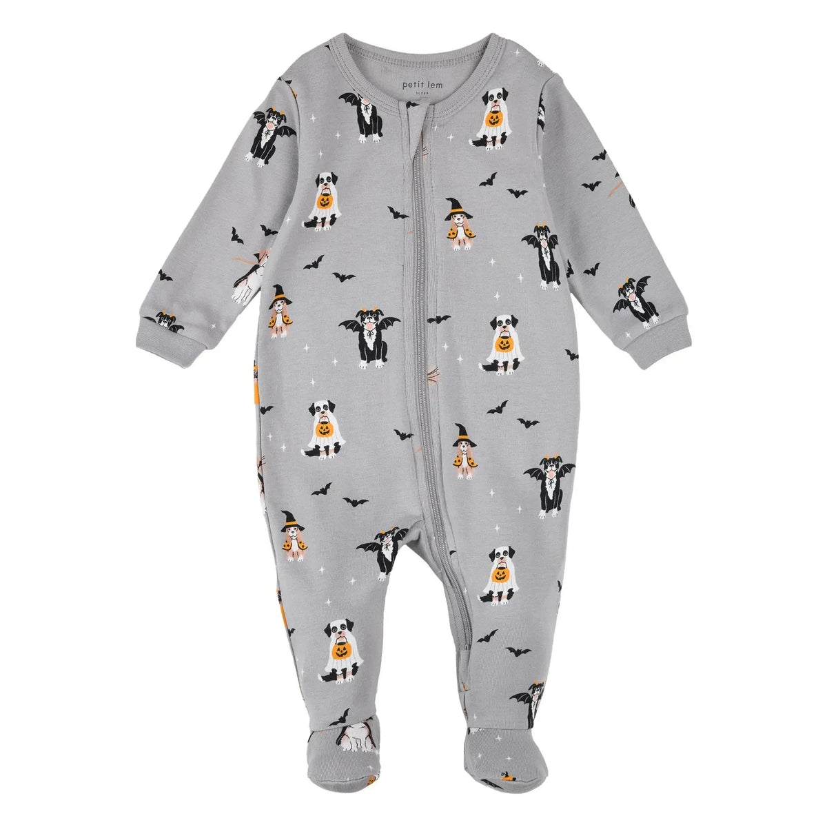 Petit Lem - Organik Pamuktan Üretilmiş Cadılar Bayramı Ayaklı Pijama | Gri