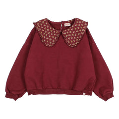 Búho - Organik Pamuk Kır Evi Çiçekli Claudine Yaka Sweat Top | Bordo