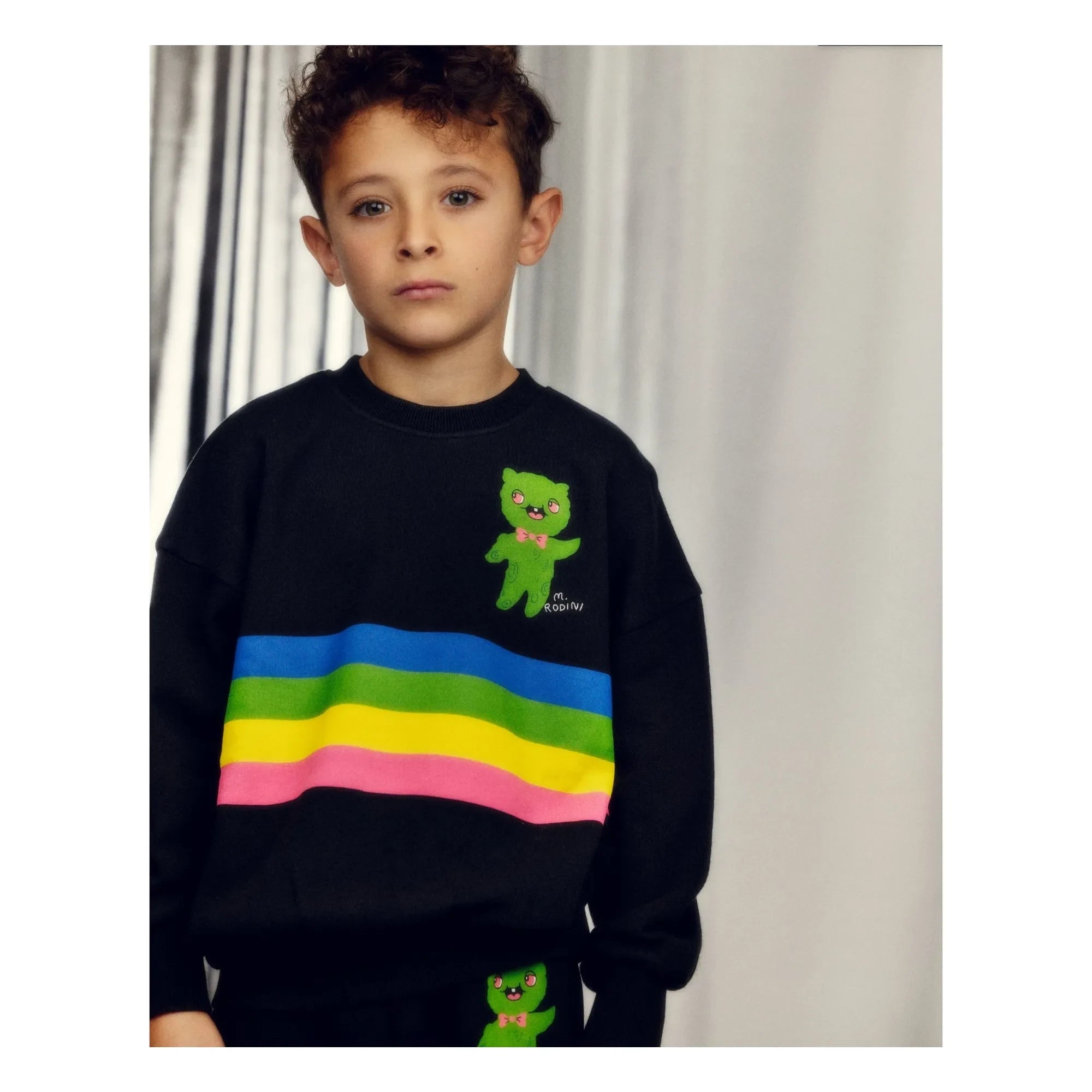 Mini Rodini - Alien Çizgili Organik Pamuklu Sweatshirt | Siyah