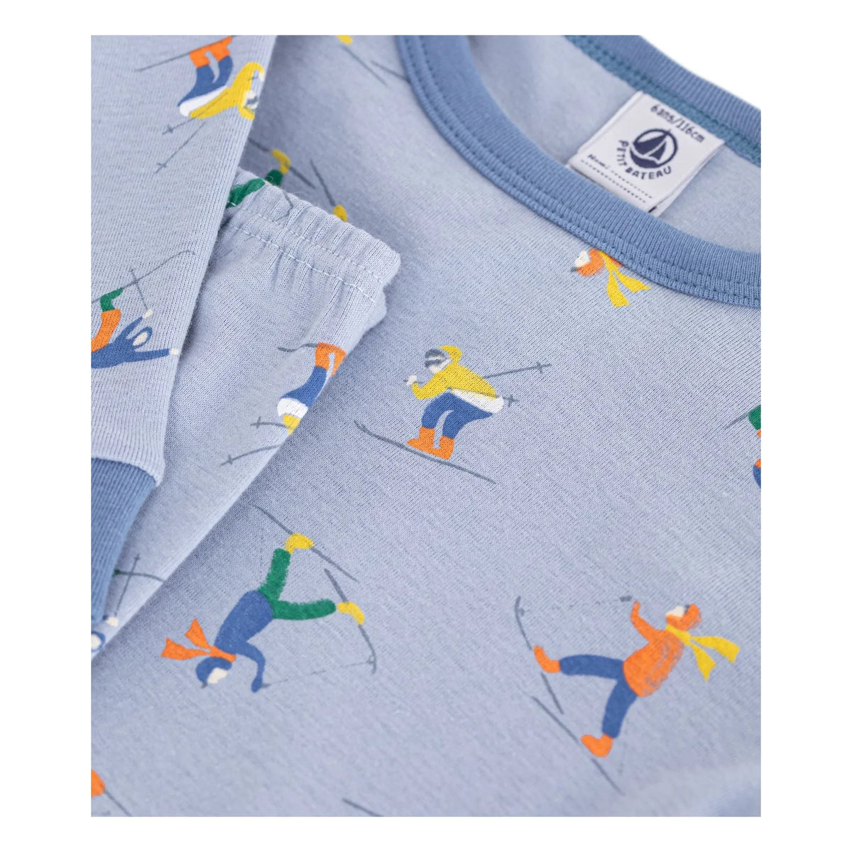 Petit Bateau - Büzgülü Pijama Kar Adamları Organik Pamuk | Gri mavi
