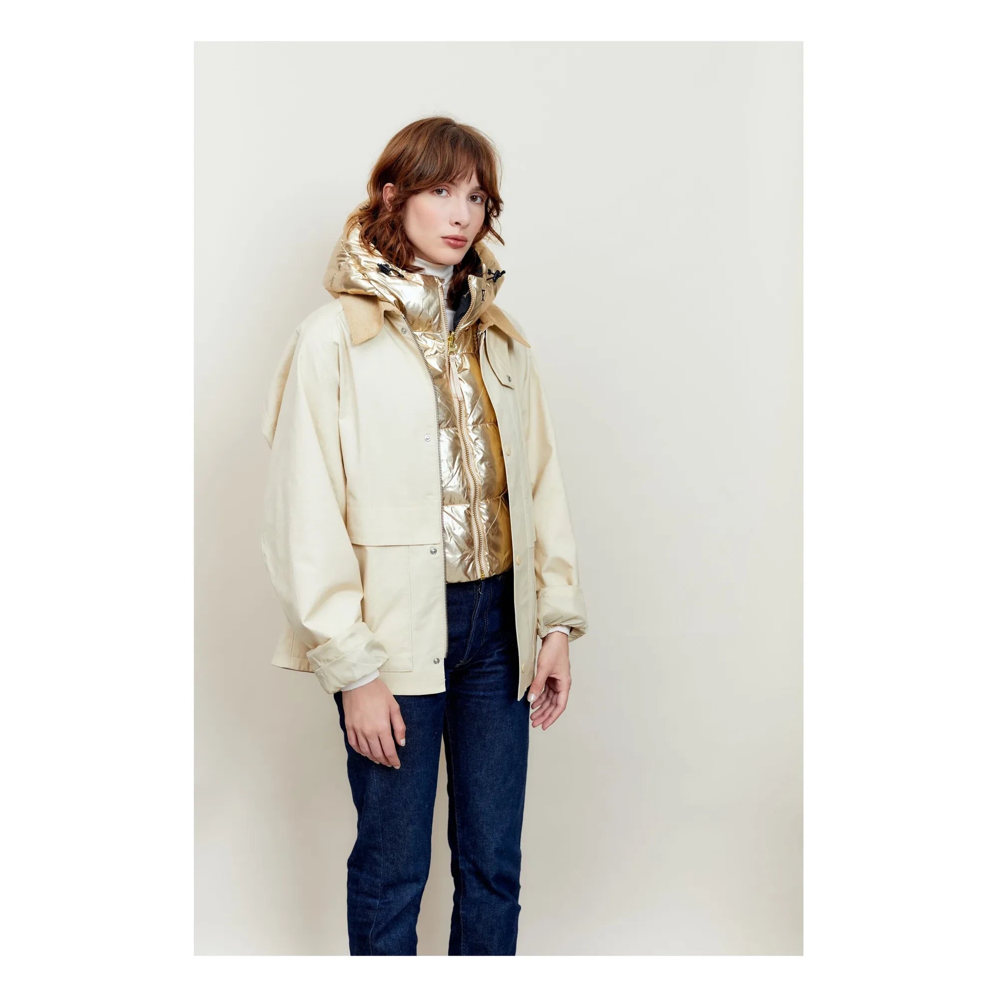 Fudoon - Metallic Wende-Steppjacke mit Kapuze | Gold