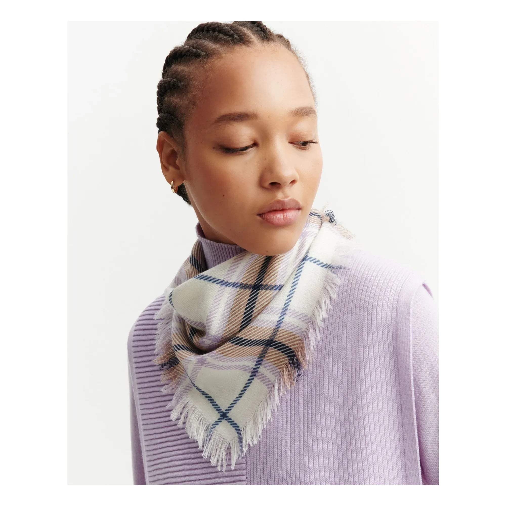 Bompard - Mini Carré Tartan Kaşmir Atkı | Mauve