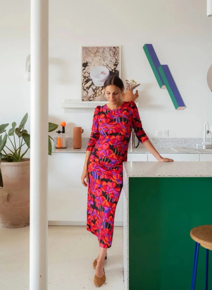 Paloma Collection - Thelma Flower Power Hamile Elbisesi | Kırmızı
