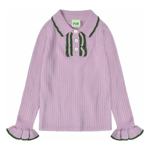 FUB - Polo Yaka İnce Triko Merinos Yünü Volanlı | Mauve