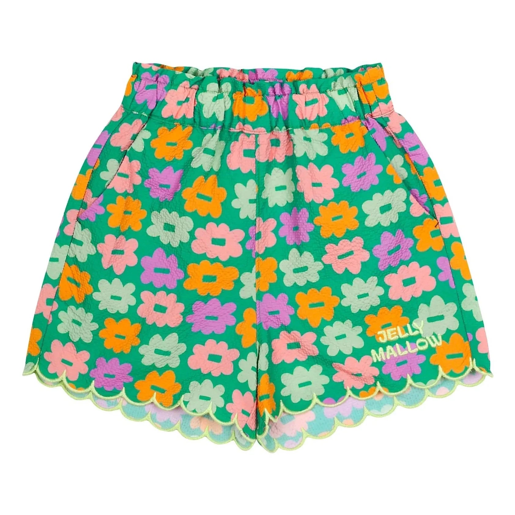 Jelly Mallow - Yeşil Çiçek Desenli Seersucker Şort