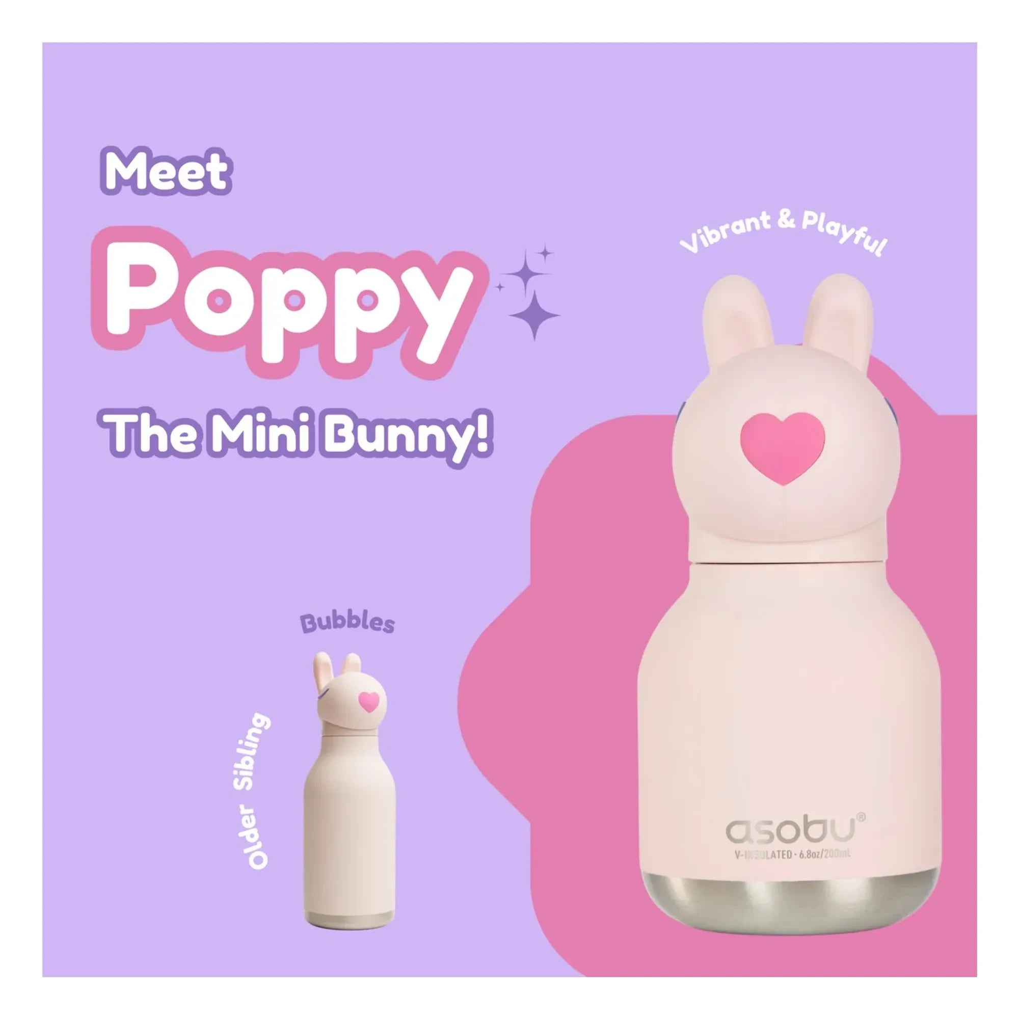 Asobu - Mini paslanmaz çelik su şişesi Rabbit | Soluk Pembe