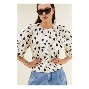 By Bar - Olivia Cotton Botanik Bluz | Gece mavisi