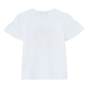 Tartine et Chocolat - Blumenstickerei Ballonärmel T-Shirt | Weiß