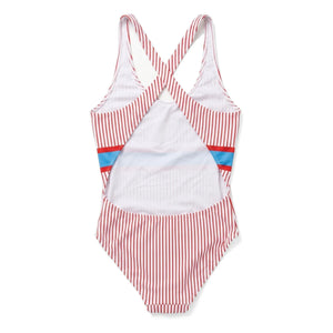 Finger in the nose - Olivia Backless Swimsuit, Striped | White