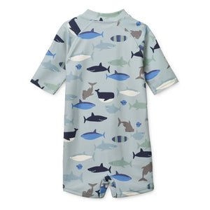 Liewood - Max Sharks UV-Schutz-Badeanzug, recycelte Fasern | Hellblau