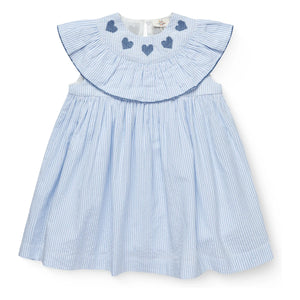 Copenhagen Colors - Striped Seersucker Organic Cotton Dress | Light Blue