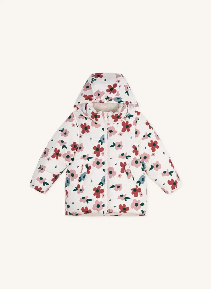 Petit Bateau - Çiçek Desenli Şişme Mont | Ekru
