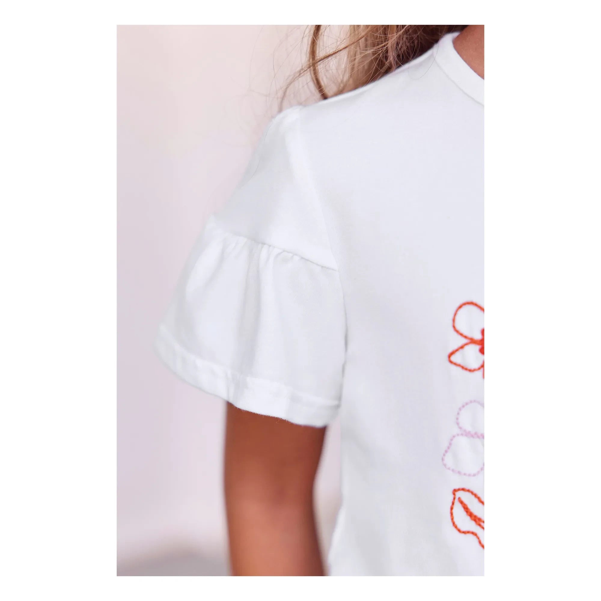 Tartine et Chocolat - Blumenstickerei Ballonärmel T-Shirt | Weiß