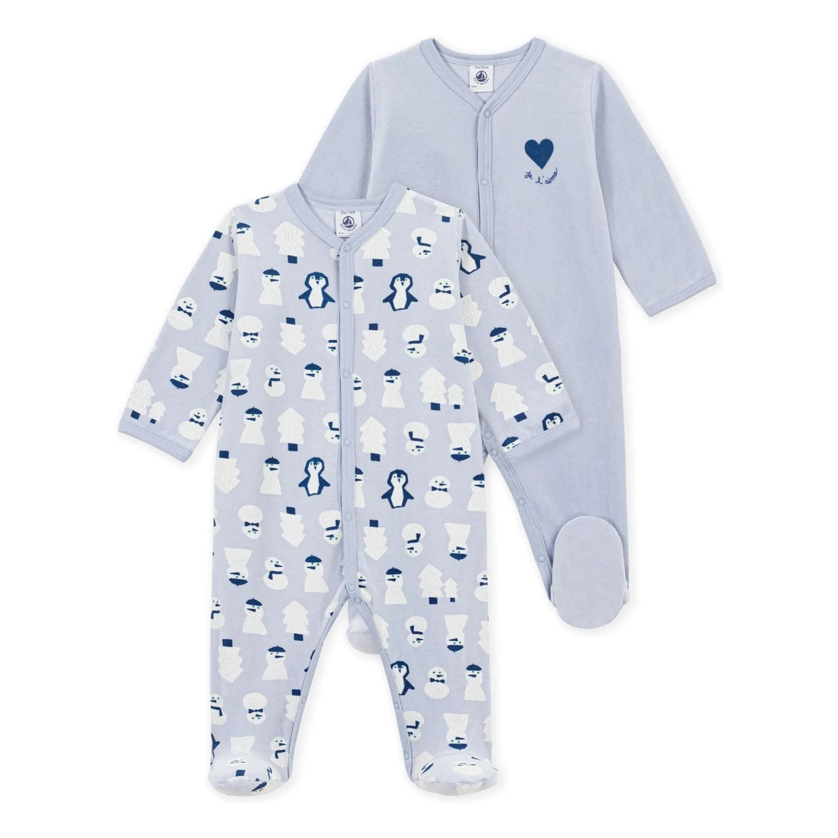 Petit Bateau - Kar Tanrılı Kadife Organik Pamuklu 2'li Pijama Seti | Mavi