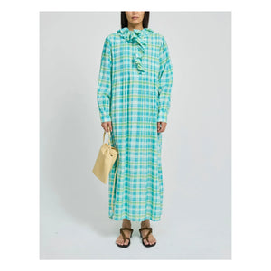 Laurence Bras - Philibong Cotton Checkered Dress | Turquoise