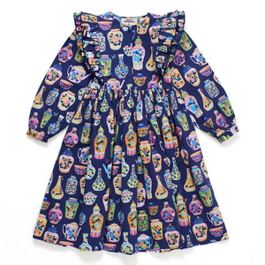 Maison Mangostan - Porcelain Kleid mit Volants | Dunkelblau