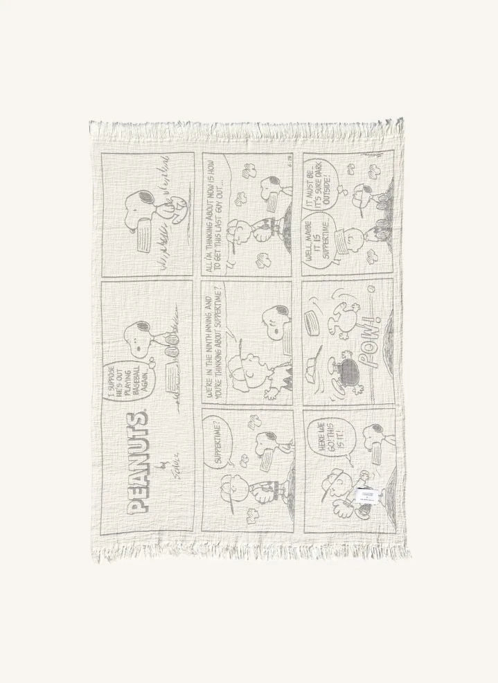 Maison Deux - Maison Deux x Peanuts | Beyaz Beyzbol Baskılı Pamuklu Throw