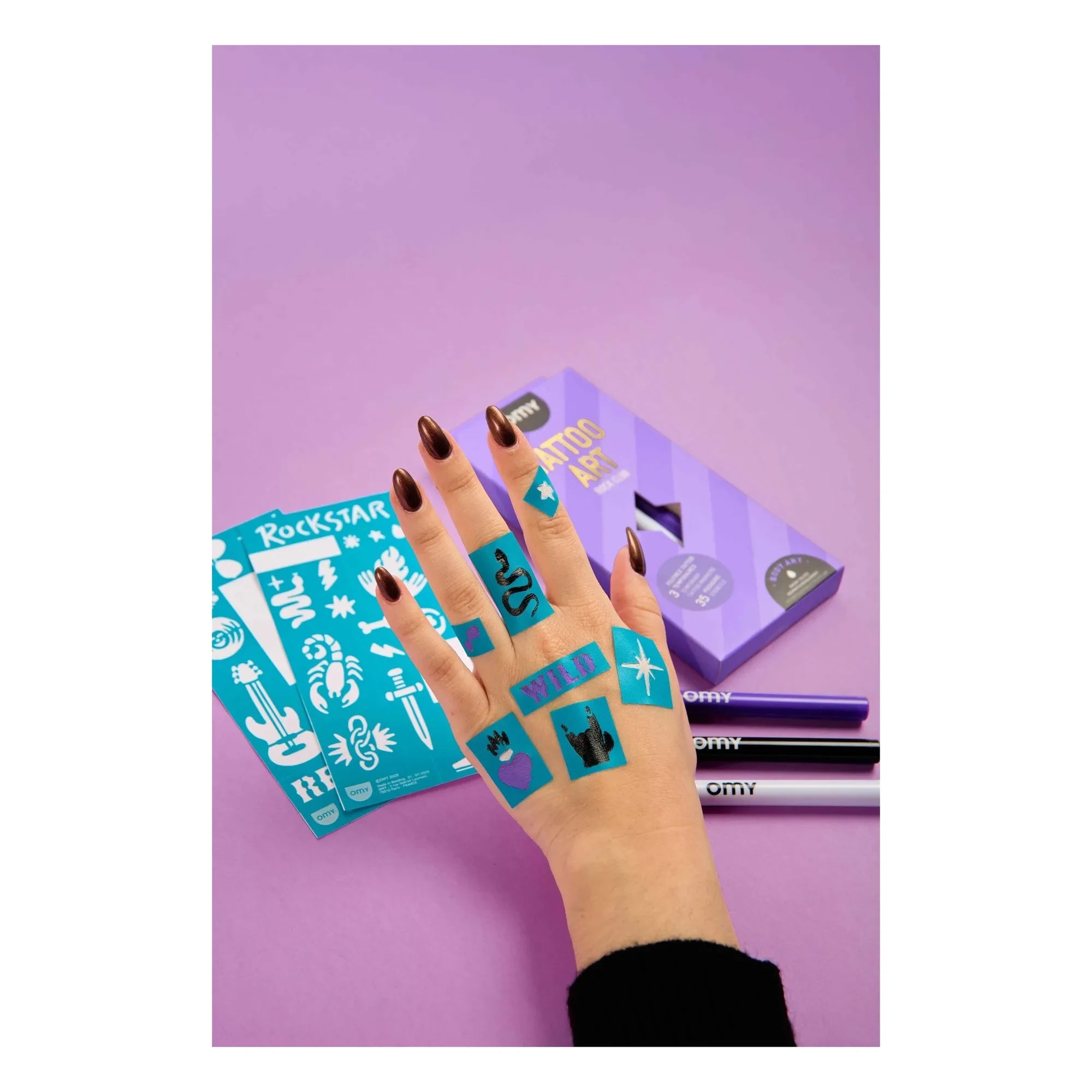 Omy - Fieltro y plantillas para tatuajes temporales Rock Club | Morado