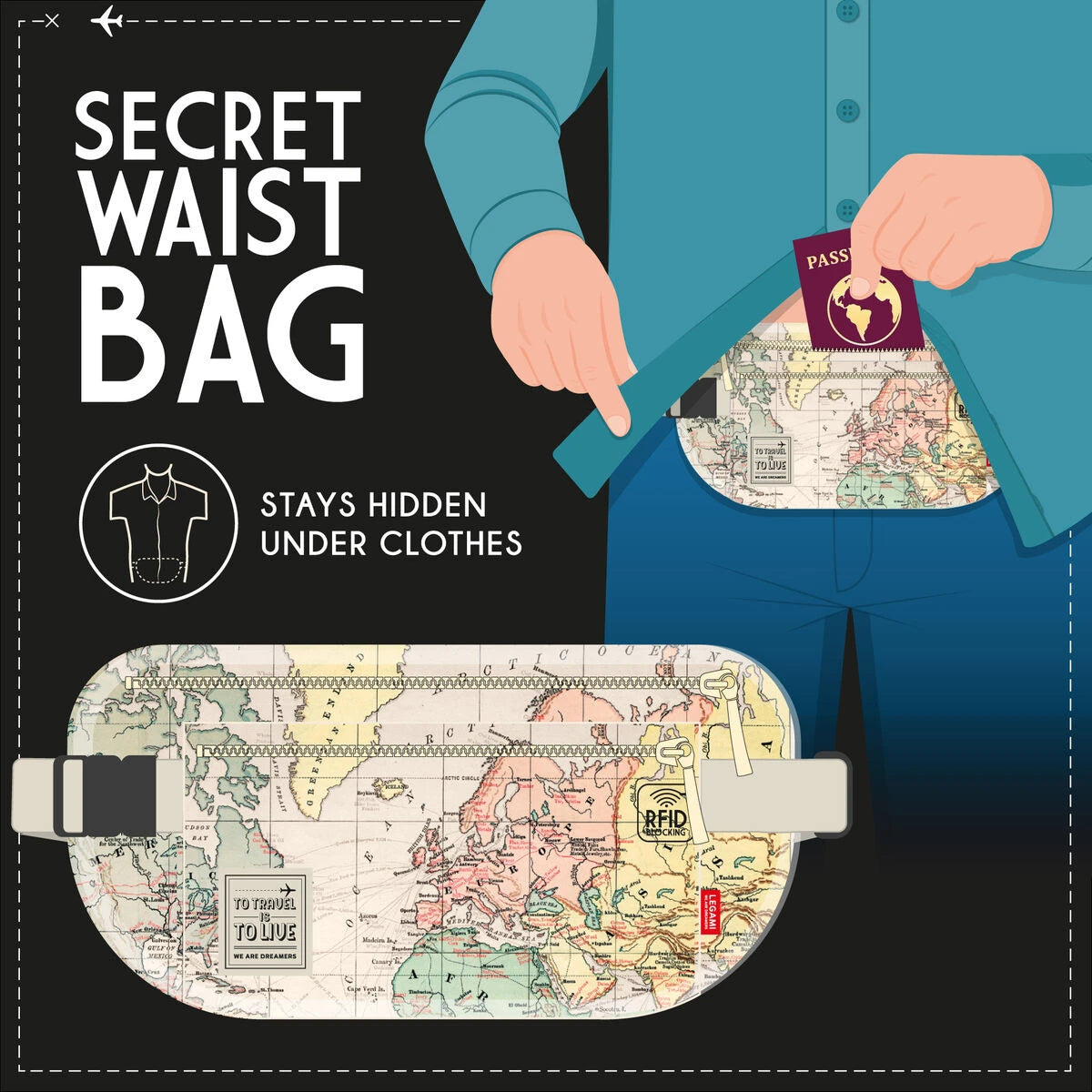 Legami - Ultra-slim Travel Waist Çanta - Secret Waist Çanta
