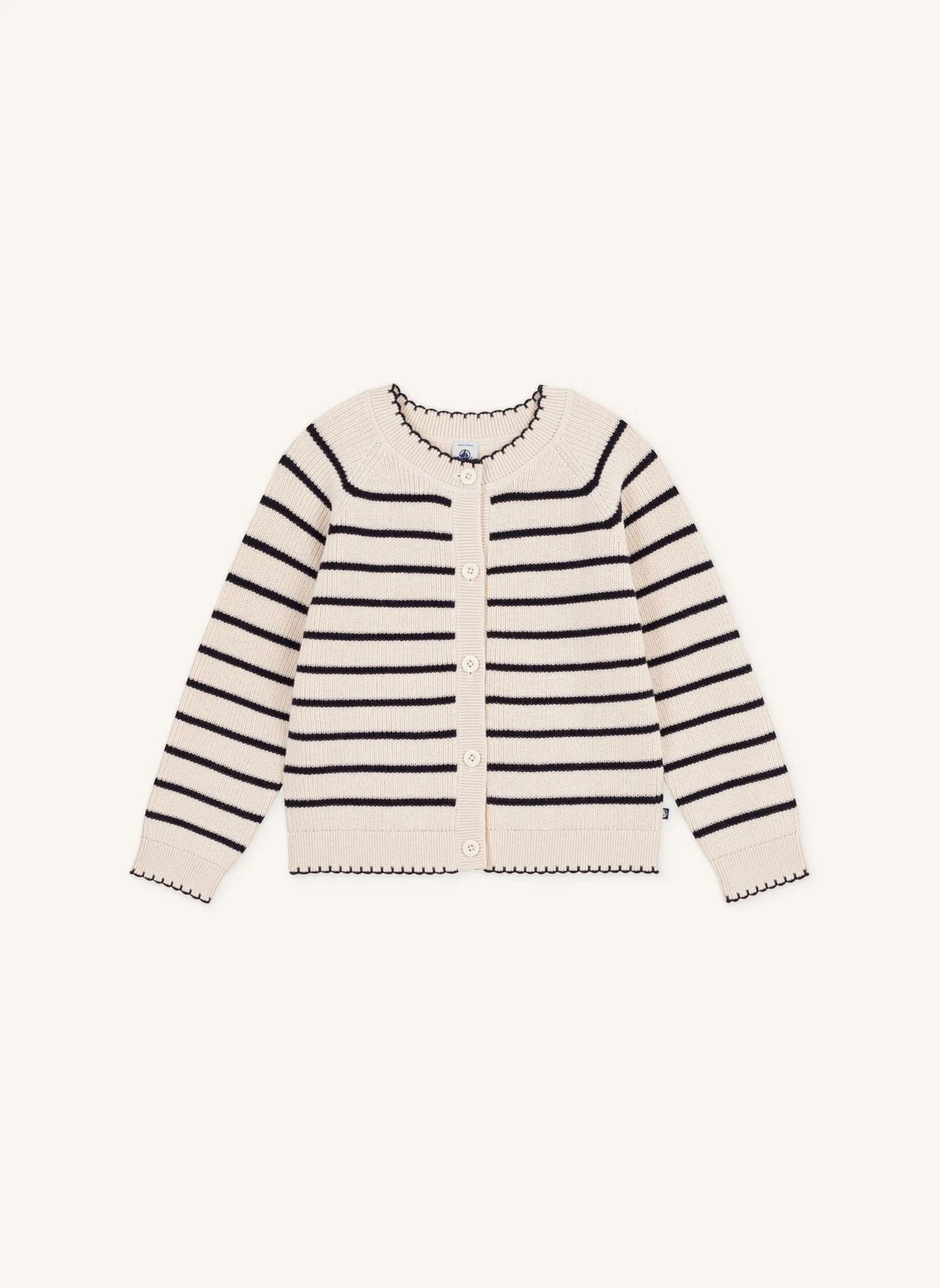 Petit Bateau - Çizgili Yün Düğmeli Yelek | Bej