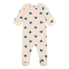 Petit Bateau - Kapüşonlu Fermuarlı Polar Kalp Desenli Pijama | Bej