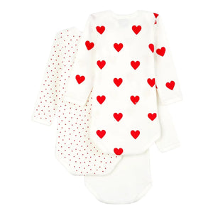Petit Bateau - 3'lü Organik Pamuk Kalp Tulum | Beyaz