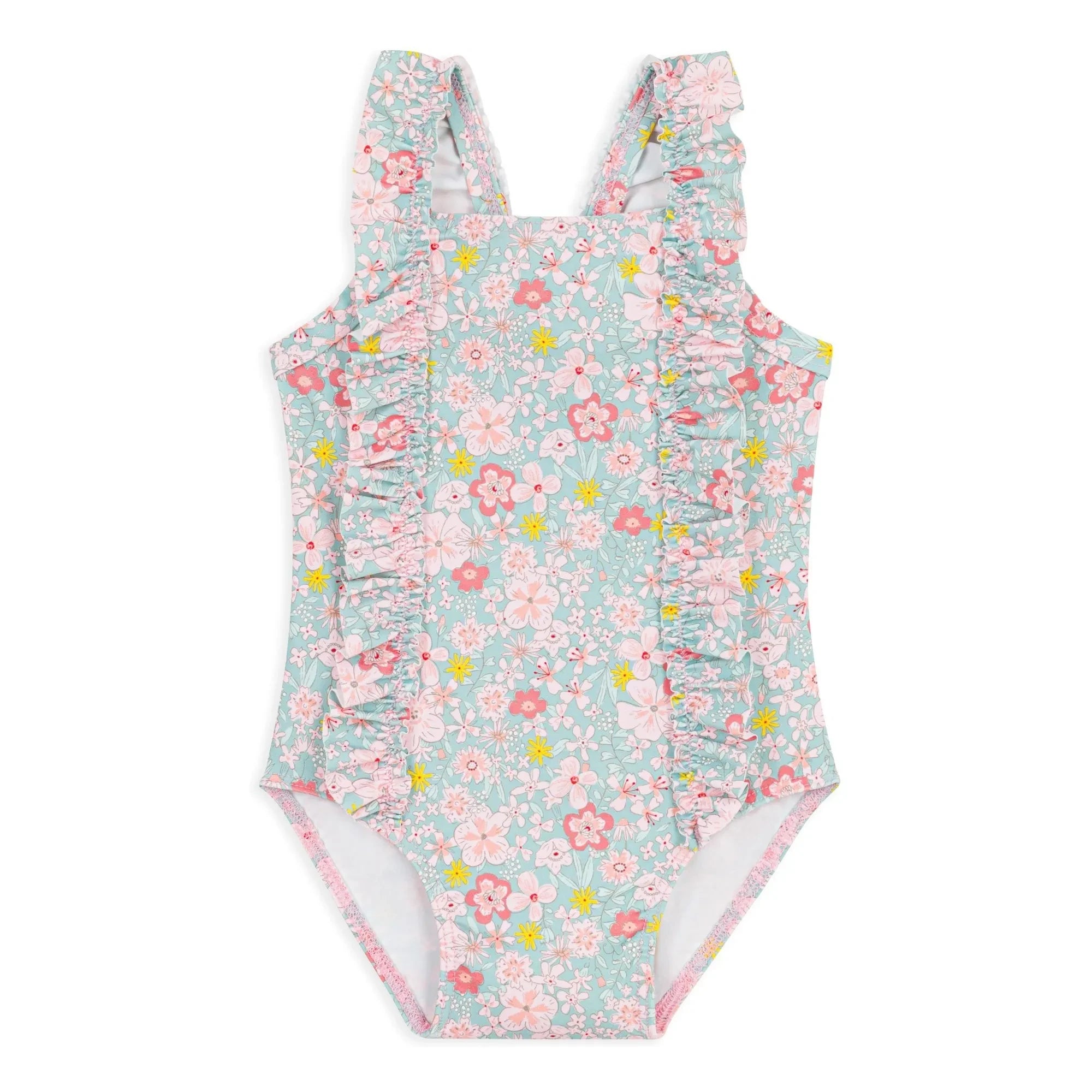 Petit Bateau - Çiçek Desenli Volanlı Bebek Mayo | Turkuaz