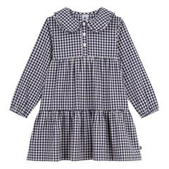 Petit Bateau - Claudine-Kragen-Kleid aus Bio-Baumwoll-Karo | Marineblau