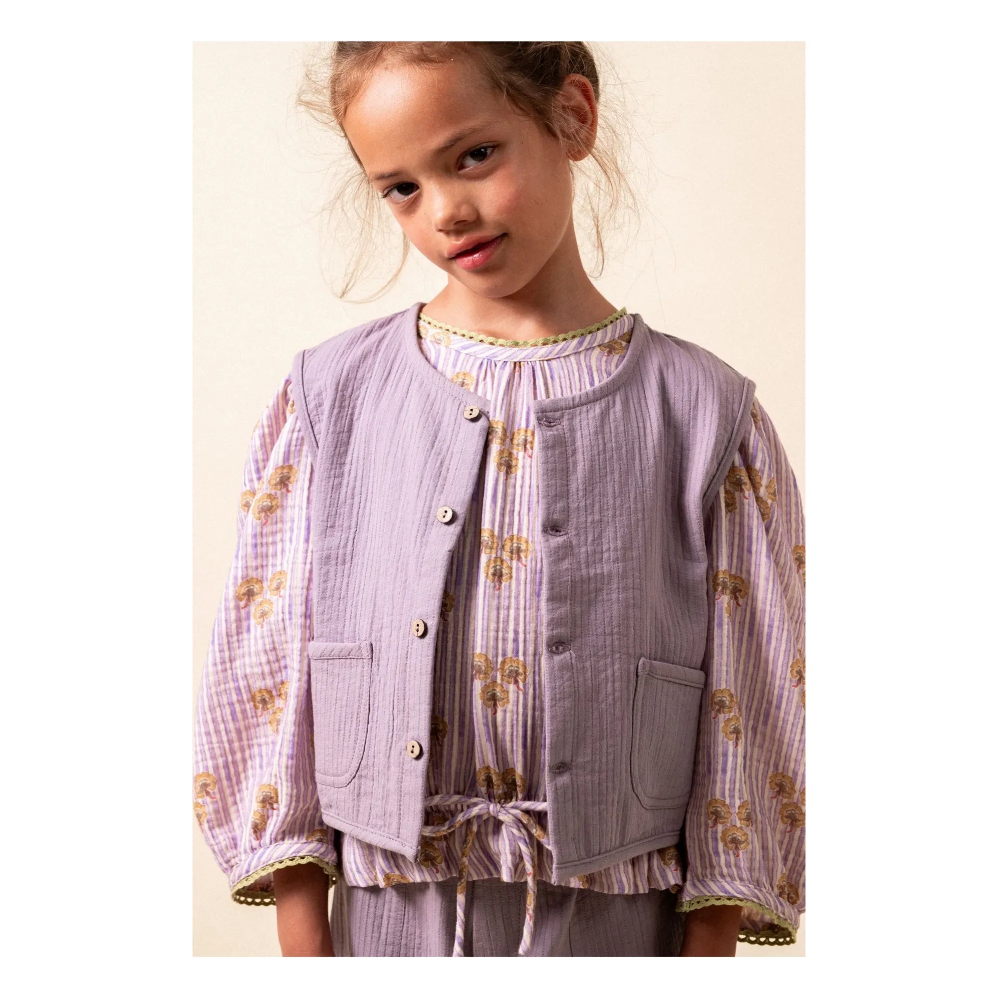 birinit - Cinca Çizgili Organik Pamuklu Bluz | Mauve