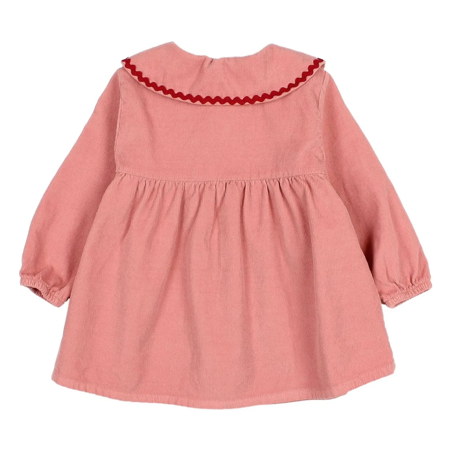 Búho - Claudine Vestido de Terciopelo Ondulado para Bebé | Rosa