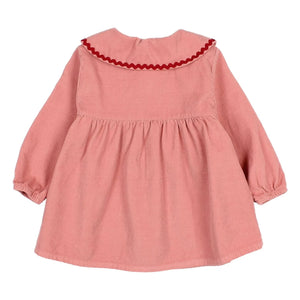Búho - Claudine Vestido de Terciopelo Ondulado para Bebé | Rosa
