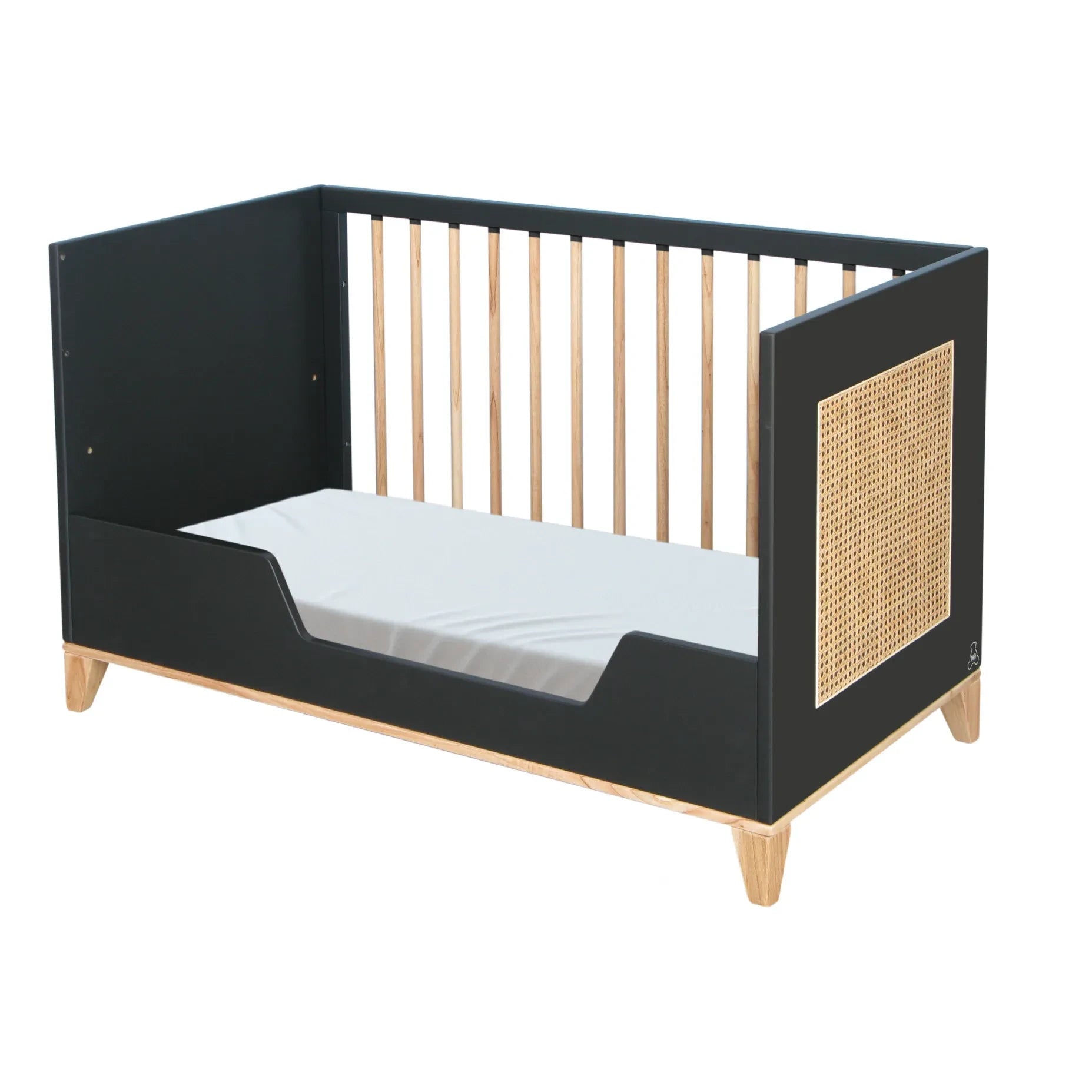Théo - Nami Cedar and Wicker Weave Baby Bed 60x120cm | Black