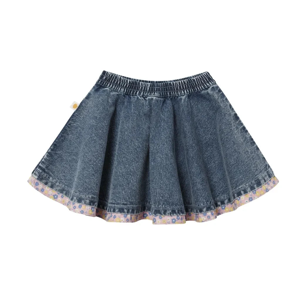 Goldie + Ace - Mavi Denim Çiçek Desenli Etek