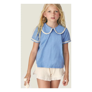Mipounet - Camiseta de algodón orgánico Odetta con cuello Claudine | Azul