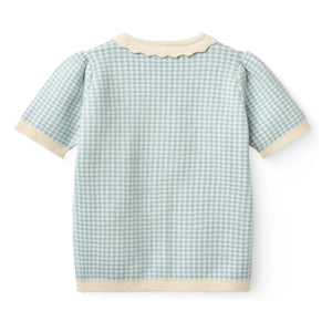 Copenhagen Colors - Organic Cotton Jacquard Short Sleeve Cardigan | Light Blue