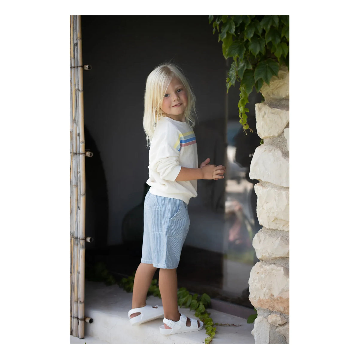 1+ in the family - Santanyi Striped Towel Sweatshirt | White