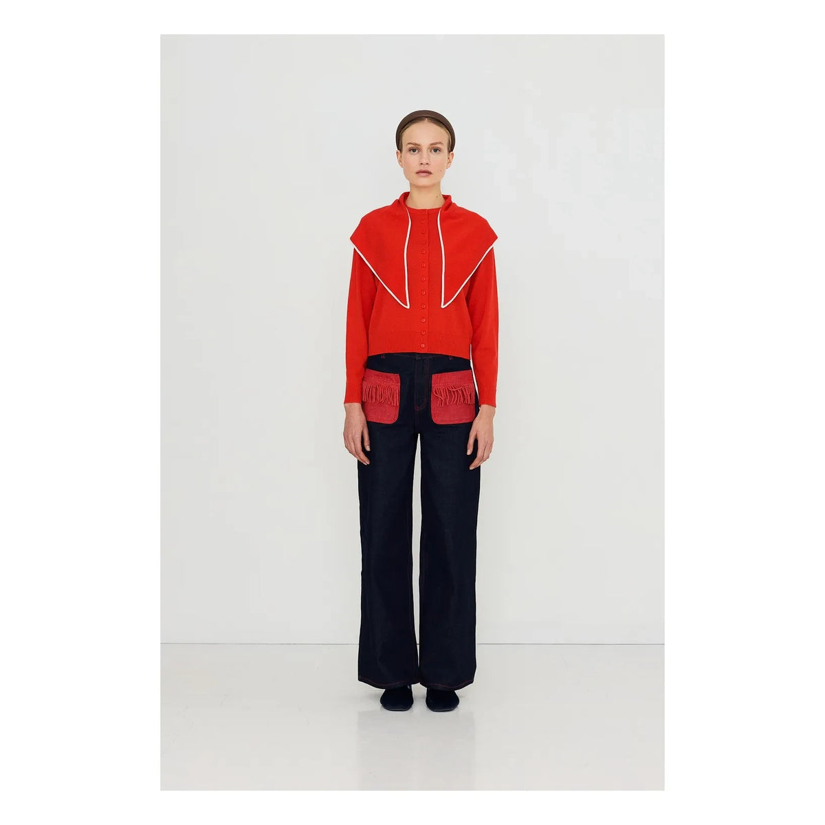 The Tiny Big Sister - Lara Scarf-Neck Wool Cardigan | Red